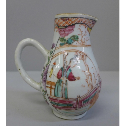 630 - A small Chinese famille rose jug, a/f