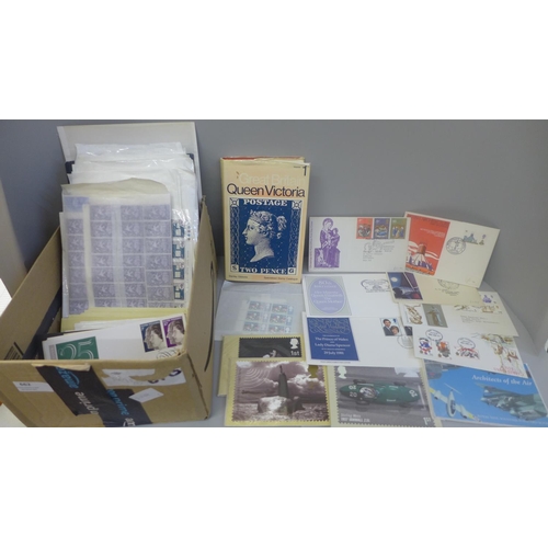 662 - Stamps; a box of GB stamps, covers, etc., mostly in the form of large blocks of pre-decimal mint