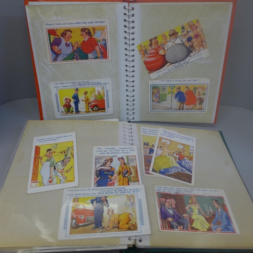 665 - A collection of comic postcards including Bamforth and Mabel Lucie Attwell, two albums and a plastic... 