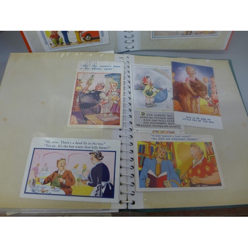 665 - A collection of comic postcards including Bamforth and Mabel Lucie Attwell, two albums and a plastic... 