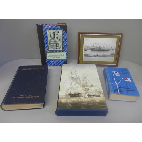 672 - A collection of maritime related books including a Folio Society book, Admiral Lord Cochrane Memoirs... 