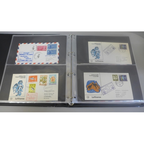 677 - Stamps; an album of first flight covers, mainly Lufthansa (104)