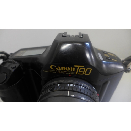 694 - Canon T90 Classic fully programmable 35mm SLR camera with 400mm telephoto lens, aperture f5.6-32