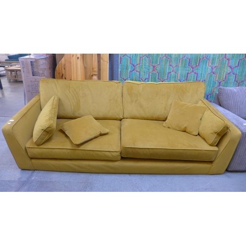 1632 - A Vincent mustard velvet 4 seater sofa - no legs