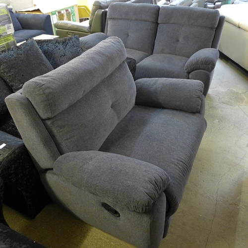 1634 - A blue upholstered reclining two seater sofa and reclining love seat