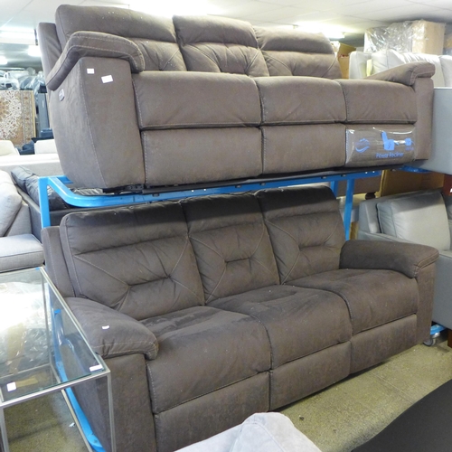 1649 - A pair of Kuka brown Fabric 3 Seater Power Recliner sofas, Original RRP £999.99 + vat each   (4160-1... 