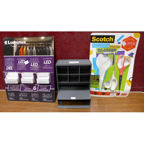 3079 - 2x Scotch Scissors, Conglom Drawer Lights and Desk Organiser (282-107,115)  * This lot is subject to... 