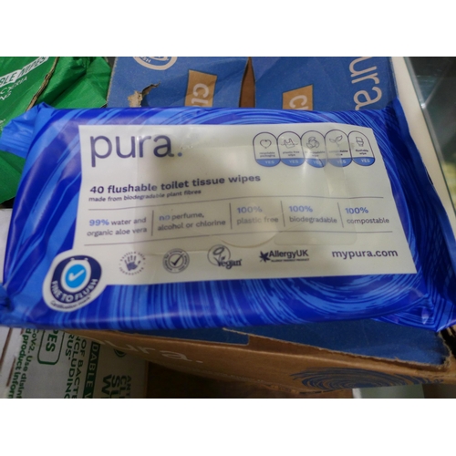 3130 - 2 Boxes of Dettol Antibacterial Cleansing Surface Wipes and a box of Pura Flushable toilet tissue wi... 