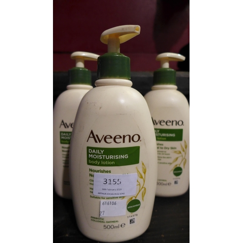 3155 - 6 Bottles of toiletries including 3 bottles of Aveeno body lotion (500ml), 577ml conditioner, 1000ml... 