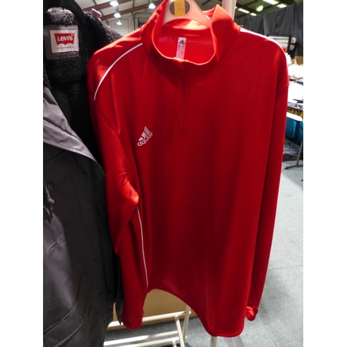 3240 - 2 Men's coats - Levi and Columbia and a red Adidas ¼ zip training top (XL) * this lot is subject to ... 