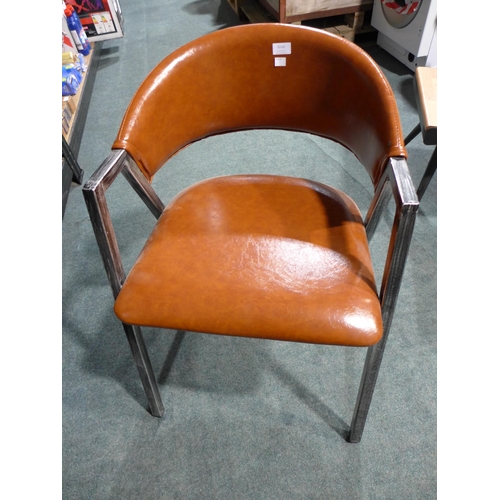 3244 - Industrial style brown P.U curved back occasional chair