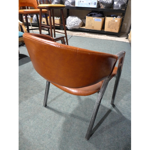 3244 - Industrial style brown P.U curved back occasional chair