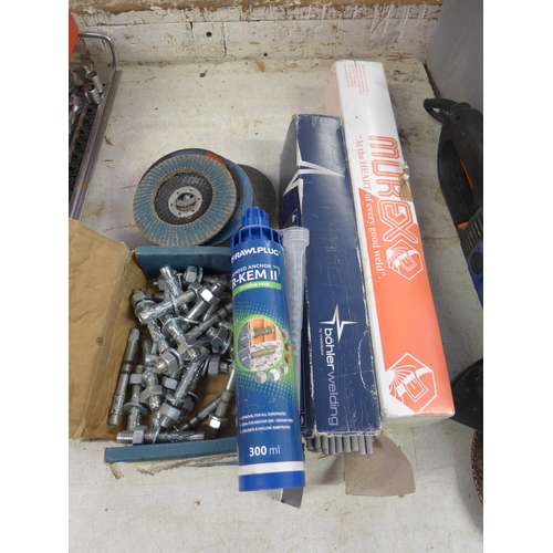 2033 - 2 Packs of welding rods and misc. garage/DIY consumables: grinder discs, masonry bolts, bonded ancho... 