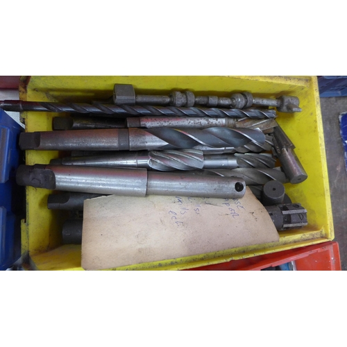 2045 - 2 Lin bins of morse tapper drill bits and adaptors