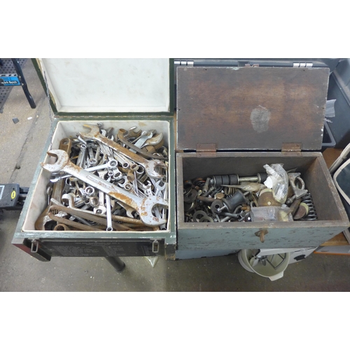 2080 - 2 wooden boxes of drill bits, bolts, fixings, etc