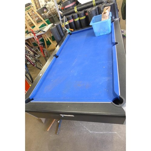 2162 - DPT full size blue slate bed pool table with 8-ball and yellow-red ball sets