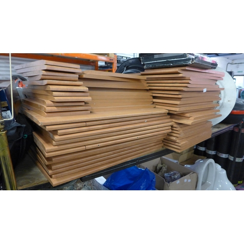 2166 - Large quantity, approx 50, oak-effect kitchen cupboard and drawer fronts, some with window fronts, a... 