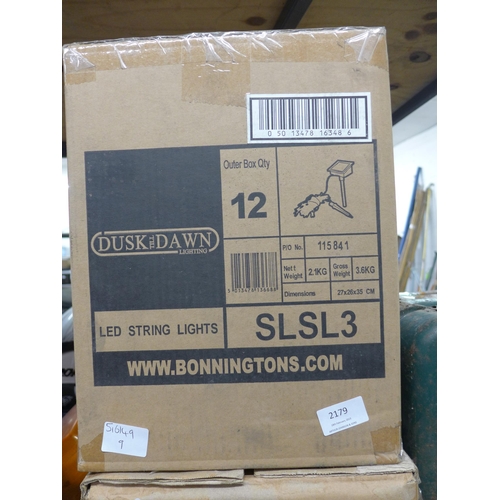 2179 - Box of 12 x 100 led string solar powered garden lights