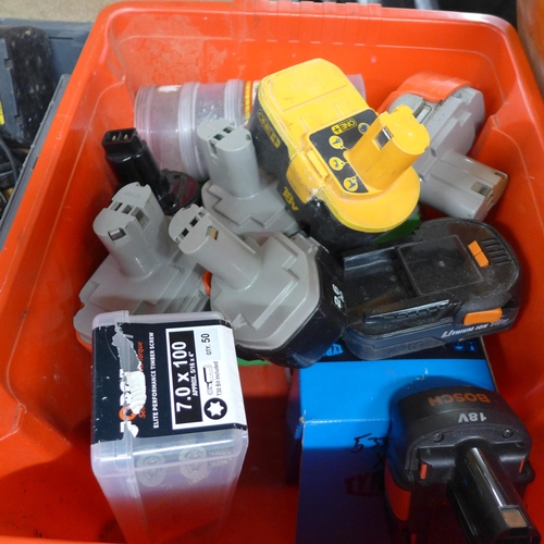 2183 - Qty of Makita, Bosch and Dwalt spare tool batteries and qty of tool sorters with unused Diall screws... 