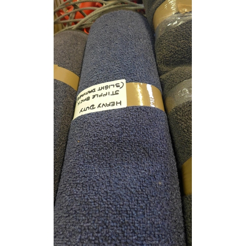 2206 - Heavy duty blue barrier mat with logo, rubber/stipple back (unused) approx. 8ft x 6ft