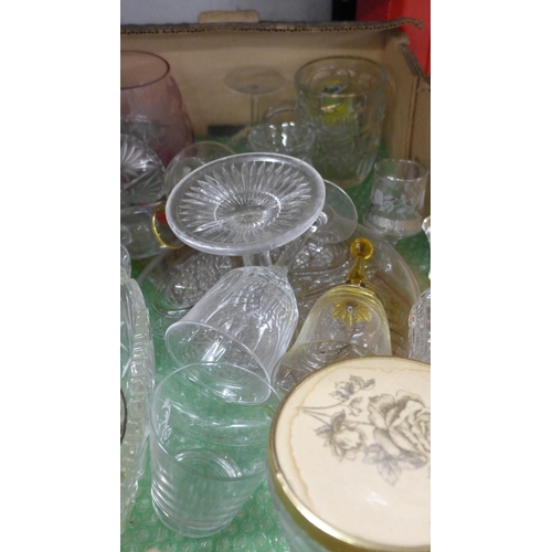 2242 - Approx. 20-25 items of mixed glassware, many vintage, some crystal: plates, bells, glasses, containe... 