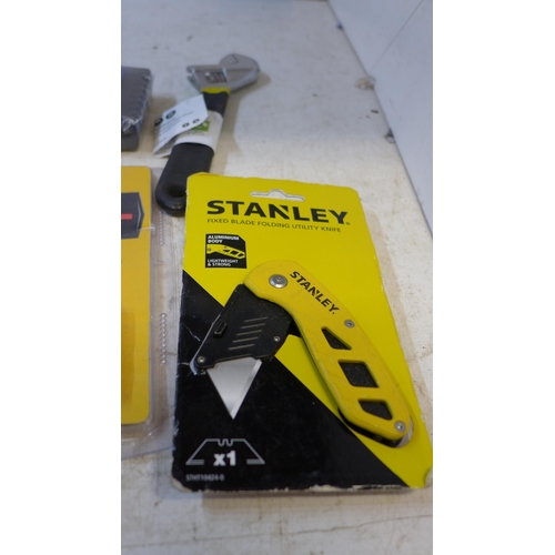 2245 - 15 Stanley, Blue Spot and Draper tools: knives, tape measures, spanners, screwdriver bit sets, etc.