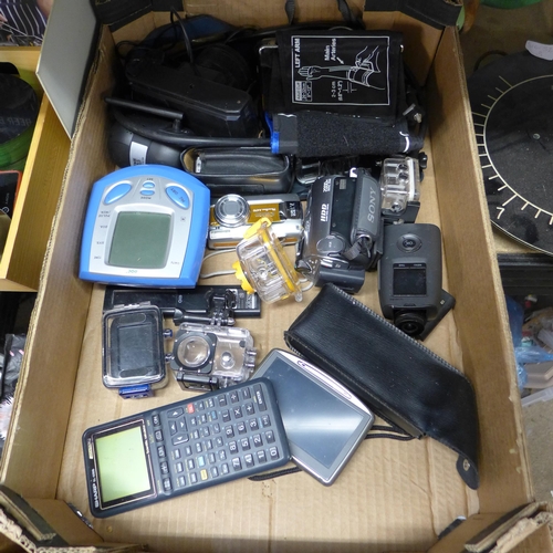 2252 - Electricals/photography job lot: Go Pro cases, calculator, cameras, etc.