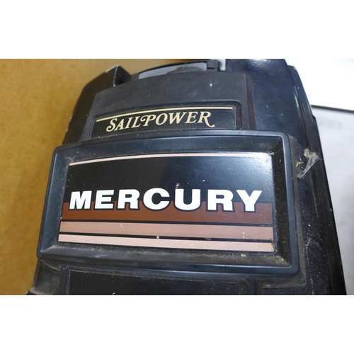 2404 - Mercury long shaft Sailpower 7.5 outboard motor with petrol tank - needs a service