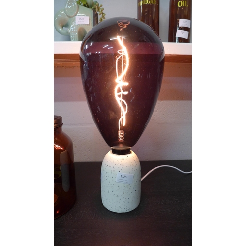 1325 - A terrazzo base table lamp with a decorative tinted glass and wispy filament bulb (501608715244533)