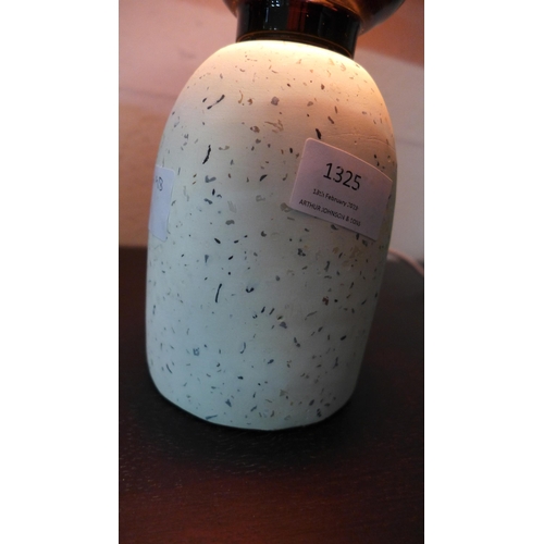 1325 - A terrazzo base table lamp with a decorative tinted glass and wispy filament bulb (501608715244533)