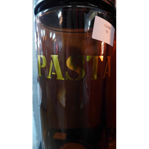 1332 - A set of rice and pasta amber glass storage jars - H 28cms (68429808)