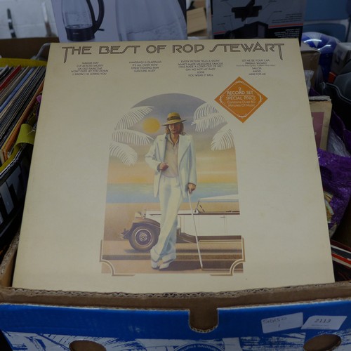 2113 - Box of 70 LP's  and 50 singles; 70's & 80's rock and pop including Stevie Wonder, several early Bob ... 