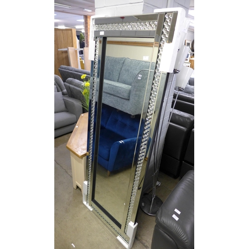 1423 - A freestanding mirror with bevelled edge glass and border filled with glass crystals, 180 x 70cms (G... 