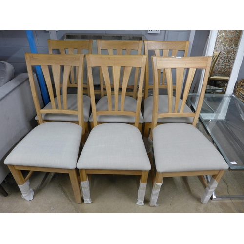 1464 - A set of six oak and light grey upholstered dining chairs