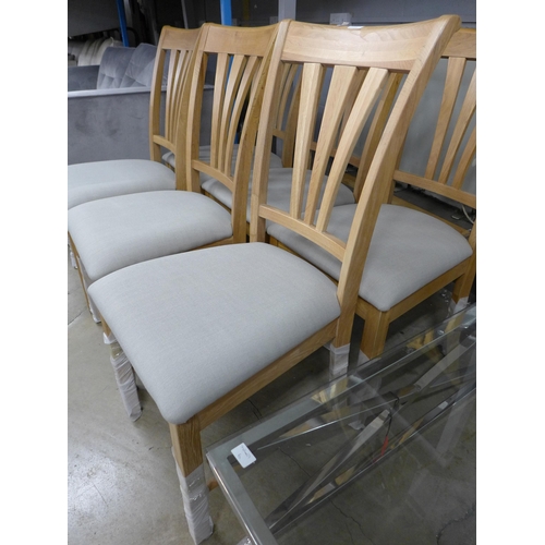 1464 - A set of six oak and light grey upholstered dining chairs