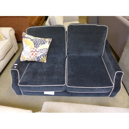 1596 - A midnight blue upholstered two seater sofa - no feet