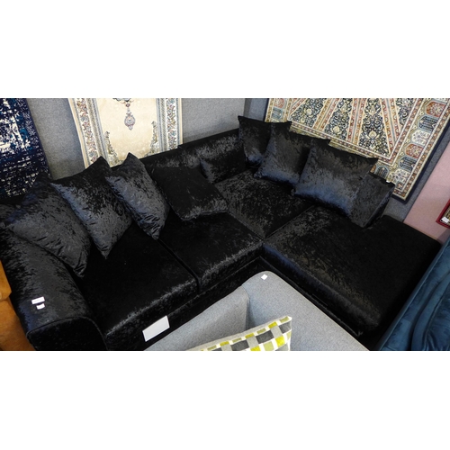 1599 - A charcoal crushed velvet RHF corner sofa