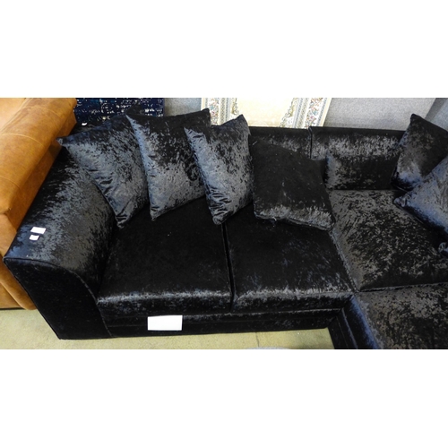 1599 - A charcoal crushed velvet RHF corner sofa