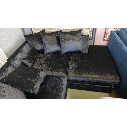 1599 - A charcoal crushed velvet RHF corner sofa