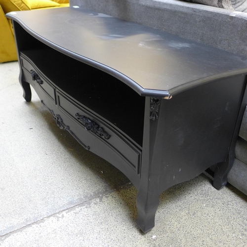 1635 - A two drawer black media unit - damaged