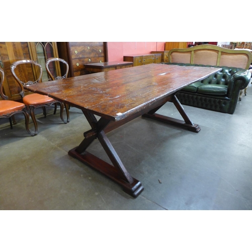 101 - A 19th Century style oak x-framed farmhouse refectory table, 78cms h, 200cms l, 101cms w