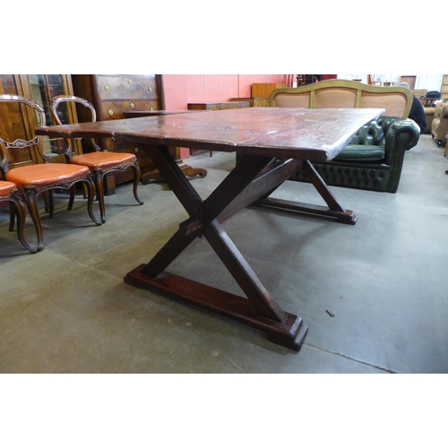 101 - A 19th Century style oak x-framed farmhouse refectory table, 78cms h, 200cms l, 101cms w