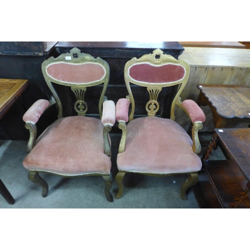 164 - A pair of French giltwood and fabric upholstered fauteuil armchairs