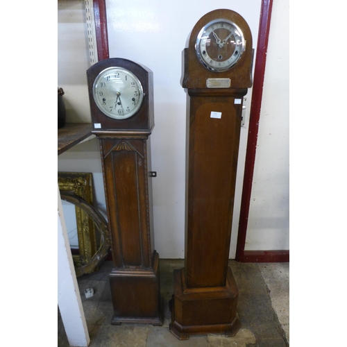 264 - Two early 20th Century oak dwarf longcase clocks