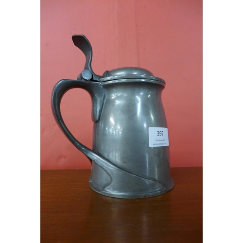 397 - An Arts and Crafts Liberty & Co. Tudric pewter tankard designed by Archibald Knox, design no. 66