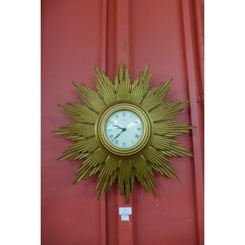 6 - A Metamec gilt sunburst wall clock