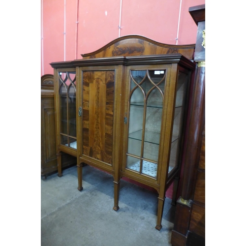 95 - An Edward VII inlaid mahogany three door breakfront side cabinet