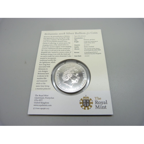 1015 - The Royal Mint 2008 Britannia £2 silver coin, .958 silver