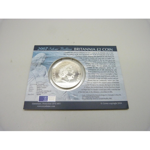 1016 - The Royal Mint 2007 Britannia £2 silver coin, .958 silver