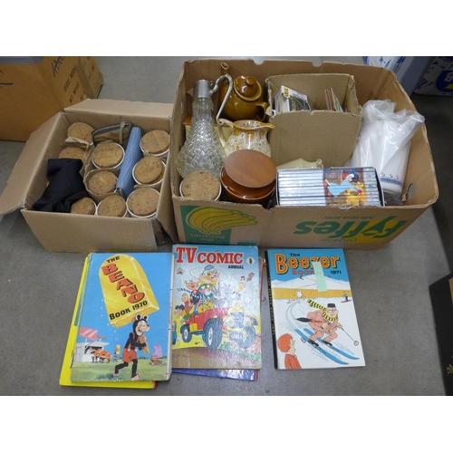 1157 - Assorted items including vintage comic book annuals, storage jars, etc.**PLEASE NOTE THIS LOT IS NOT... 